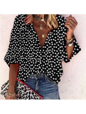 Womens Button Chiffon Shirt Casual sexy Blouse Ladies Deep V-Neck Loose Tops