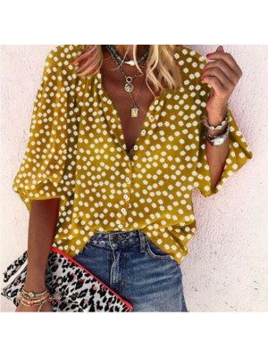 Womens Button Chiffon Shirt Casual sexy Blouse Ladies Deep V-Neck Loose Tops