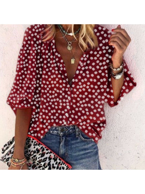 Womens Button Chiffon Shirt Casual sexy Blouse Ladies Deep V-Neck Loose Tops