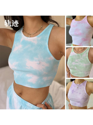 Women Tie Dye Print Loose Tank T Shirt Tops Ladies Summer Sleeveless Blouse Vest