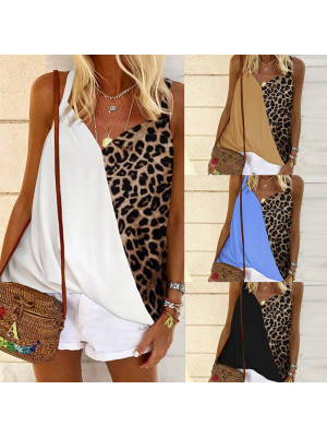 Womens V Neck Tank Tops Ladies Leopard Print Cami Vest Sleeveless T-Shirt Blouse