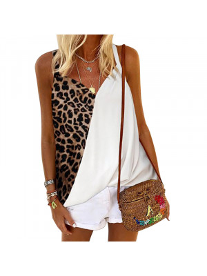 Womens V Neck Tank Tops Ladies Leopard Print Cami Vest Sleeveless T-Shirt Blouse