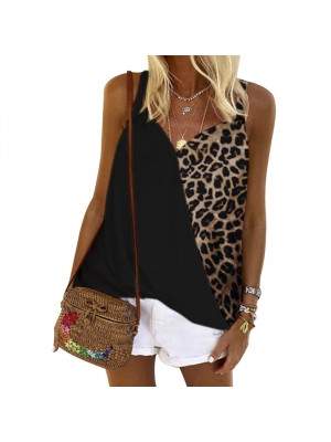 Womens V Neck Tank Tops Ladies Leopard Print Cami Vest Sleeveless T-Shirt Blouse