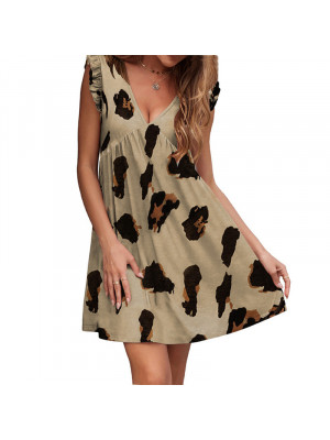 Womens Sleeveless Leopard Dress Ladies Print Loose Casual V Neck Mini Sundress