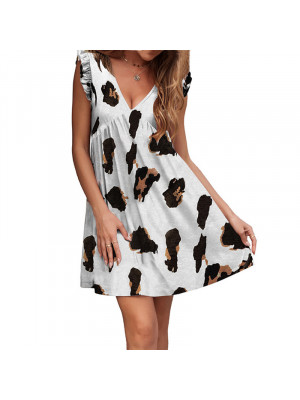 Womens Sleeveless Leopard Dress Ladies Print Loose Casual V Neck Mini Sundress