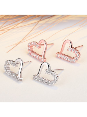 Stunning Crystal Heart Stud Earrings 925 Sterling Silver Ladies Girls Gift UK