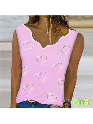 Womens Heart Print T Shirt Blouse Ladies Summer V Neck Basic Tee Tops Plus Size