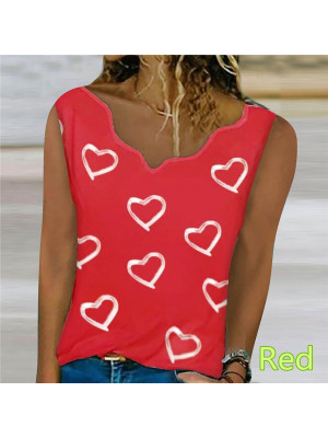 Womens Heart Print T Shirt Blouse Ladies Summer V Neck Basic Tee Tops Plus Size