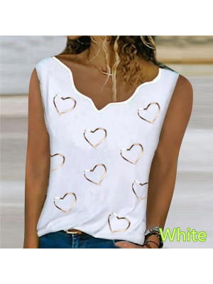 Womens Heart Print T Shirt Blouse Ladies Summer V Neck Basic Tee Tops Plus Size