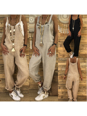 Womens Casual Holiday Jumpsuit Dungarees Ladies Loose Playsuit Overalls Trousers