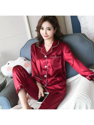 Womens Satin Pyjamas Ladies PJs Silk Long Sleeve Soft Sleepwear Nightwear Set UK