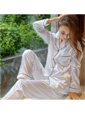 Womens Satin Pyjamas Ladies PJs Silk Long Sleeve Soft Sleepwear Nightwear Set UK