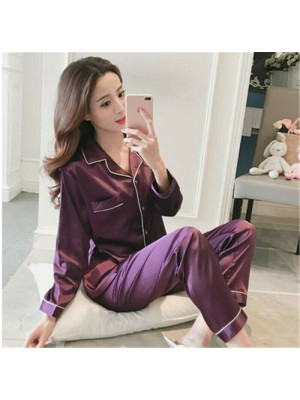 Womens Satin Pyjamas Ladies PJs Silk Long Sleeve Soft Sleepwear Nightwear Set UK