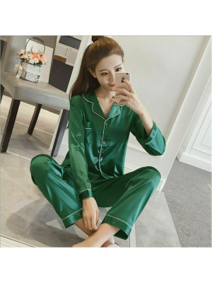 Womens Satin Pyjamas Ladies PJs Silk Long Sleeve Soft Sleepwear Nightwear Set UK