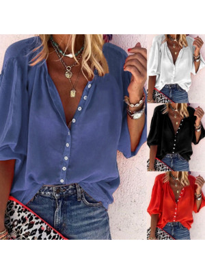 Summer Womens Casual Blouse Shirt Ladies V-Neck short sleeve Tops plus Size