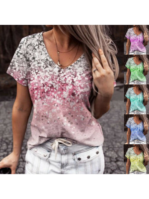 Plus Size Womens V-Neck Tops T-Shirt Ladies Summer Casual Baggy Blouse Shirts