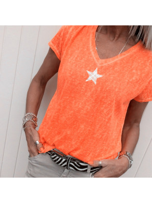 Womens Summer V Neck Print Tops Blouse Ladies Short Sleeve T Shirts Size 6-24