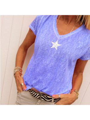 Womens Summer V Neck Print Tops Blouse Ladies Short Sleeve T Shirts Size 6-24