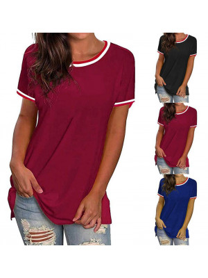 Womens Round Neck Plain T-Shirt Short Sleeve Tops Ladies Casual Loose Blouse Tee