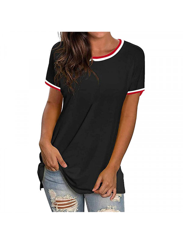 Womens Round Neck Plain T-Shirt Short Sleeve Tops Ladies Casual Loose Blouse Tee