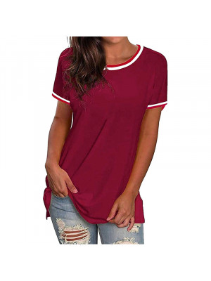 Womens Round Neck Plain T-Shirt Short Sleeve Tops Ladies Casual Loose Blouse Tee