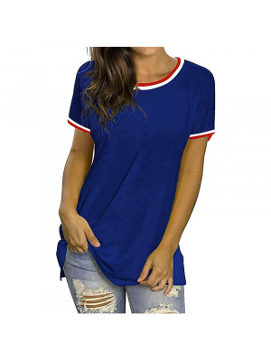 Womens Round Neck Plain T-Shirt Short Sleeve Tops Ladies Casual Loose Blouse Tee