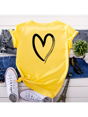 Womens Summer Casual Crew Neck T Shirts Blouse Ladies Heart Print Basic Tee Tops