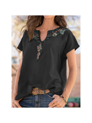 Womens Short Sleeve V-neck Tops Blouse Ladies Boho Floral T Shirt Plus Size