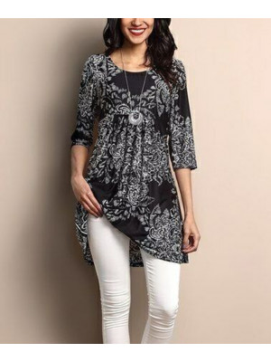 Womens Boho Print Tunic Long Tops Ladies Casual Loose Long Sleeve Blouse T Shirt