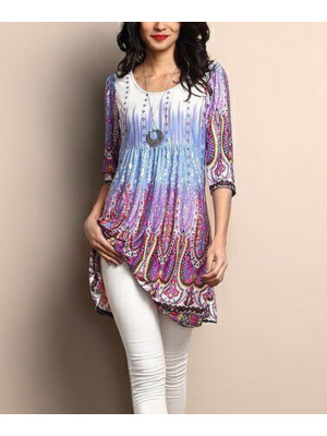 Womens Boho Print Tunic Long Tops Ladies Casual Loose Long Sleeve Blouse T Shirt