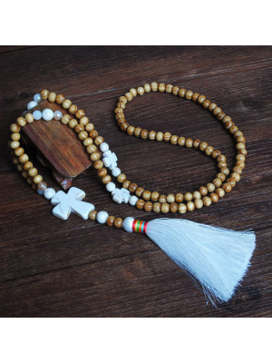 Womens Boho Wooden Bead Retro Long Chain Necklace Sweater Tassel Pendant Jewelry