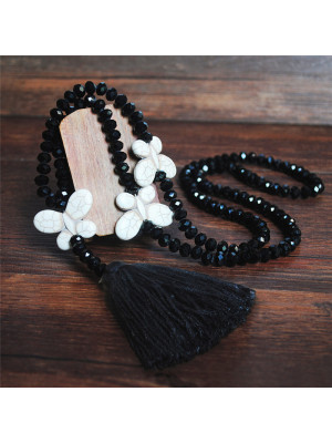 Women Retro Boho Crystal Bead Long Chain Necklace Sweater Tassel Pendant Jewelry