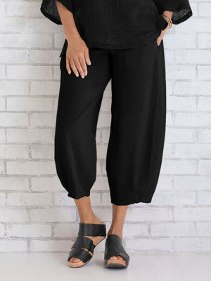 Women Elastic Waist Baggy Harem Trousers Ladies Casual Pocket Pants Plus Size UK