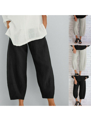 Women Elastic Waist Baggy Harem Trousers Ladies Casual Pocket Pants Plus Size UK