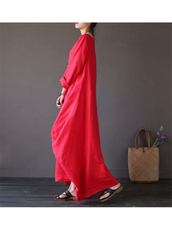 Ladies 3/4 Sleeve Long Dress Womens Casual Kaftan Maxi Sundress Plain Plus Size