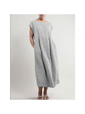 Womens Sleeveless Cotton Linen Long Dress Ladies Casual Pockets Sundress Summer