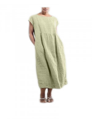 Womens Sleeveless Cotton Linen Long Dress Ladies Casual Pockets Sundress Summer