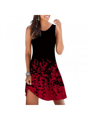 Women Casual Loose Sexy Dress Ladies Sleeveless Floral Crew Neck Sundress 6-14