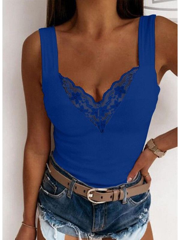 Womens Lace Sexy Sleeveless Tops Ladies V Neck Vest Casual Cami Blouse Shirt