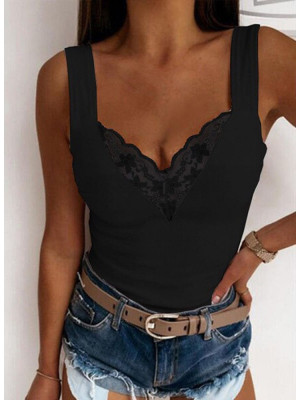 Womens Lace Sexy Sleeveless Tops Ladies V Neck Vest Casual Cami Blouse Shirt