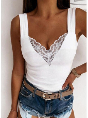 Womens Lace Sexy Sleeveless Tops Ladies V Neck Vest Casual Cami Blouse Shirt