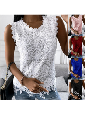 Womens Lace Sleeveless Tops Vest Ladies Summer Casual Tank Tee Blouse T-shirt