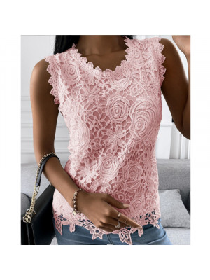 Womens Lace Sleeveless Tops Vest Ladies Summer Casual Tank Tee Blouse T-shirt