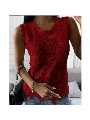 Womens Lace Sleeveless Tops Vest Ladies Summer Casual Tank Tee Blouse T-shirt