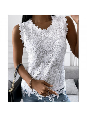 Womens Lace Sleeveless Tops Vest Ladies Summer Casual Tank Tee Blouse T-shirt