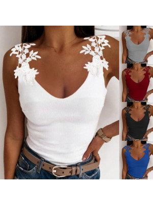 Ladies Lace Sleeveless Sexy Tank Tops Women U Neck Slimming Casual Vest Tees