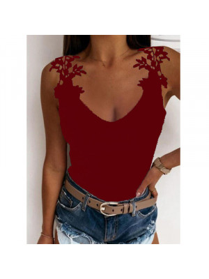 Ladies Lace Sleeveless Sexy Tank Tops Women U Neck Slimming Casual Vest Tees