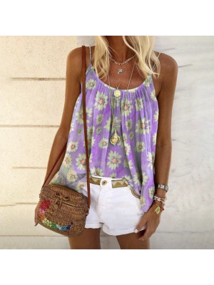 Plus Size Women Floral Vest Sleeveless Cami Top Ladies Strappy Flared Tops Shirt