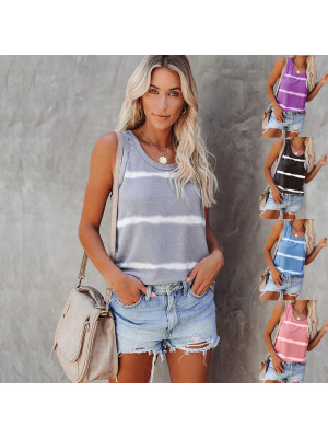 Womens Striped Sleeveless Vest Summer Tank Tops Ladies Casual Loose Cami Tees