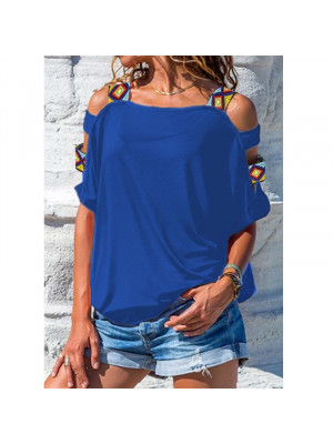 Ladies Sexy Cold Shoulder Tops Women Boho Short Sleeve T-shirt Casual Tee Blouse